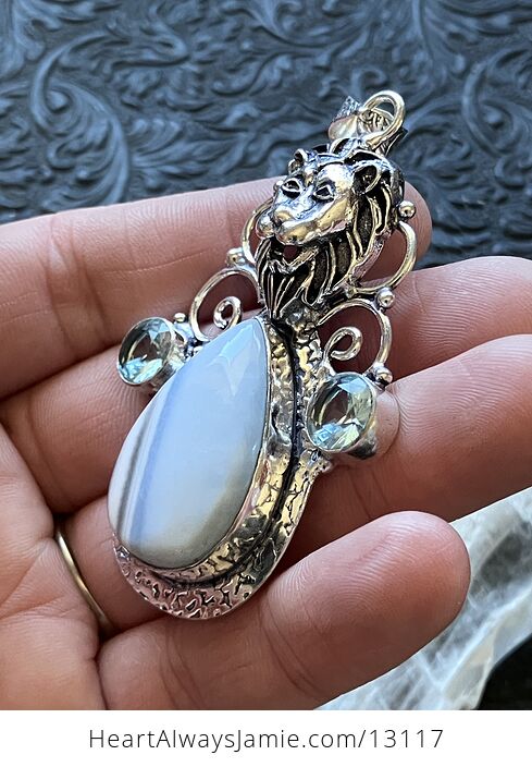 Lion Common Blue Opal and Topaz Pendant Stone Crystal Jewelry - #VhhKEaULFWg-4