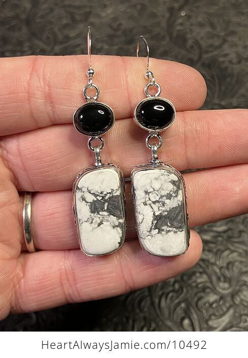Magnesite Howlite and Onyx Moonstone Crystal Stone Jewelry Earrings - #YOIAufk0yso-3