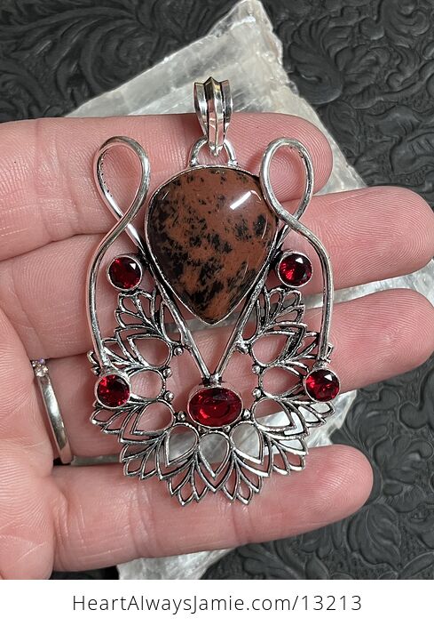 Mahogany Obsidian and Garnet Bohemian Styled Mandala Pendant Stone Crystal Jewelry - #MeyiZiovhLw-1