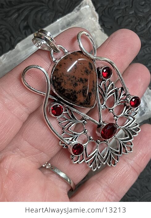 Mahogany Obsidian and Garnet Bohemian Styled Mandala Pendant Stone Crystal Jewelry - #MeyiZiovhLw-2