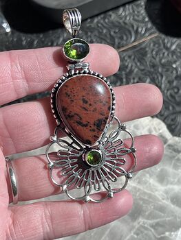 Mahogany Obsidian and Peridot Crystal Stone Jewelry Pendant #iR6pWtVoRz8