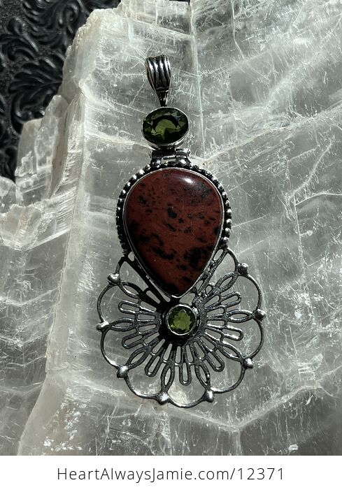 Mahogany Obsidian and Peridot Crystal Stone Jewelry Pendant - #iR6pWtVoRz8-3