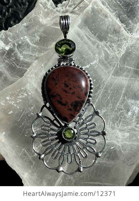 Mahogany Obsidian and Peridot Crystal Stone Jewelry Pendant - #iR6pWtVoRz8-6