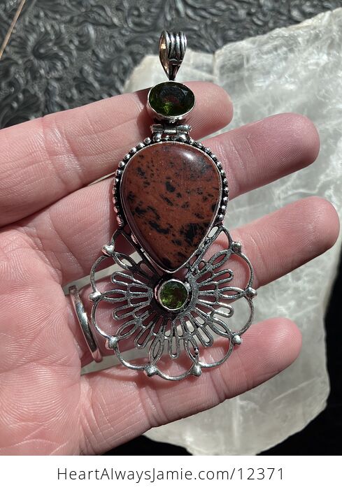 Mahogany Obsidian and Peridot Crystal Stone Jewelry Pendant - #iR6pWtVoRz8-2