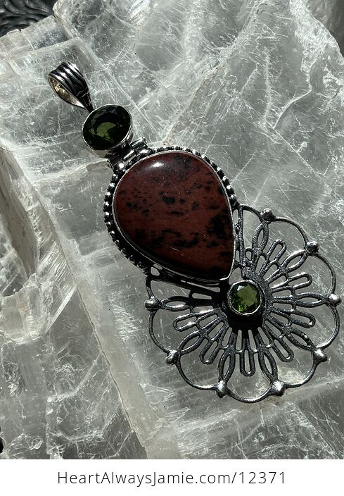 Mahogany Obsidian and Peridot Crystal Stone Jewelry Pendant - #iR6pWtVoRz8-4