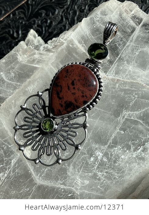 Mahogany Obsidian and Peridot Crystal Stone Jewelry Pendant - #iR6pWtVoRz8-5