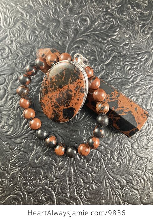 Mahogany Obsidian Bracelet Pendant and Tower Grounding and Protection Gift Set - #6qrrqAcLgjs-5