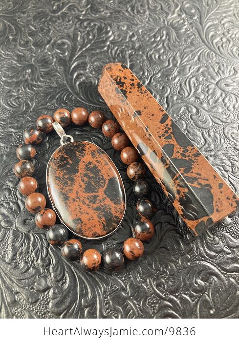 Mahogany Obsidian Bracelet Pendant and Tower Grounding and Protection Gift Set - #6qrrqAcLgjs-4