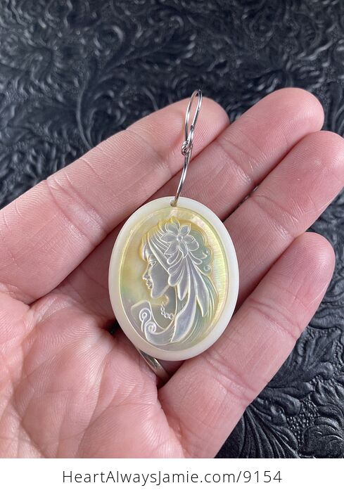 Maiden Virgo Mother of Pearl Shell and White Jade Stone Jewelry Pendant Ornament - #3M2HE9H5BDo-2