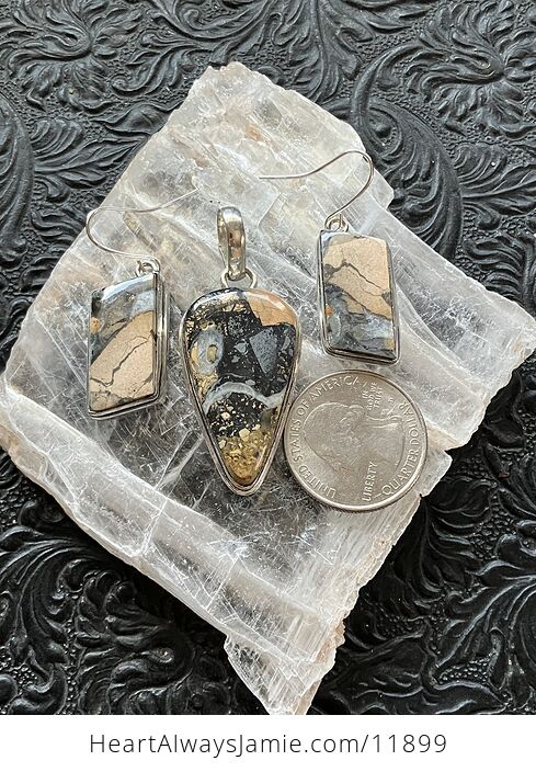 Maligano Jasper Crystal Stone Jewelry Pendant and Earrings Set - #W6MKlJDYAxA-3