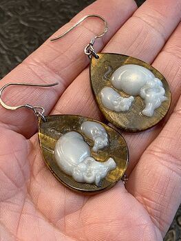 Mamma and Baby Cow Water Buffalo Taurus Cow Jade Tigers Eye Earrings Jewelry #ExMK9O9NO3o