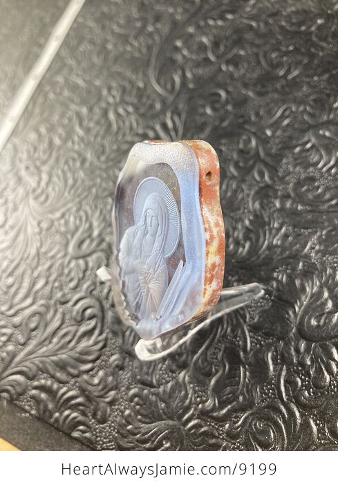 Mary Lamp Work Glass and Jasper Stone Jewelry Pendant Mini Art Ornament - #5UZsT8YZJ5c-4
