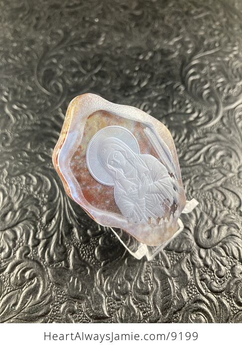 Mary Lamp Work Glass and Jasper Stone Jewelry Pendant Mini Art Ornament - #5UZsT8YZJ5c-3