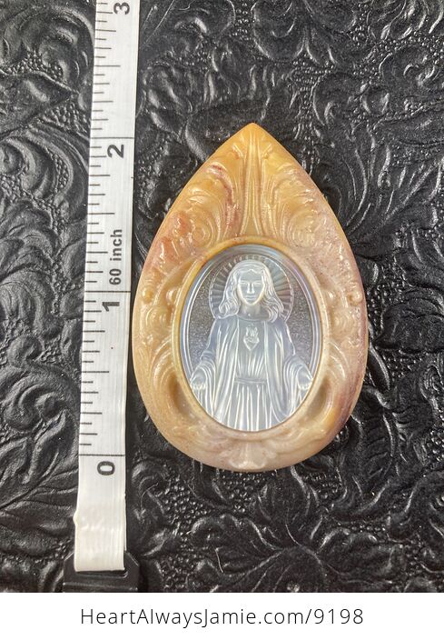 Mary Mother of Pearl and Jasper Stone Jewelry Pendant Mini Art Ornament - #6nwWYEFjC74-6