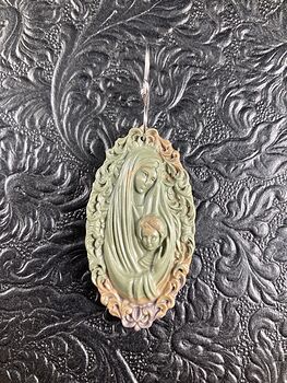 Mary with Baby Jesus Jasper Stone Jewelry Pendant Ornament #spkUq64nBOU