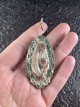Mary with Baby Jesus Jasper Stone Jewelry Pendant Ornament #uMKAWFL2ArY