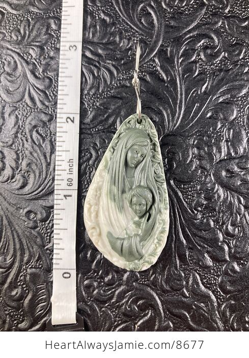 Mary with Baby Jesus Jasper Stone Jewelry Pendant Ornament - #M9puB71i4DE-5