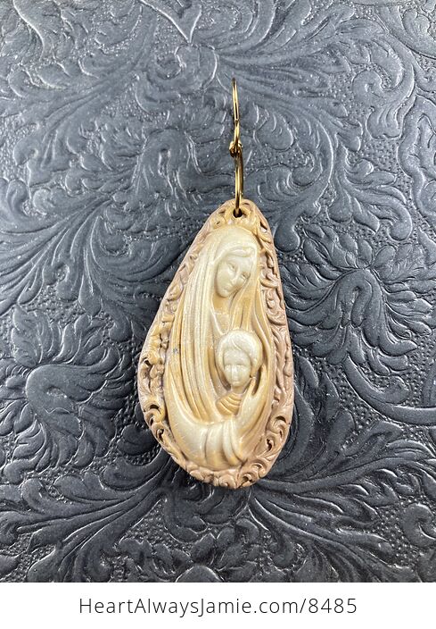 Mary with Baby Jesus Jasper Stone Jewelry Pendant Ornament - #llWe3obkt48-5