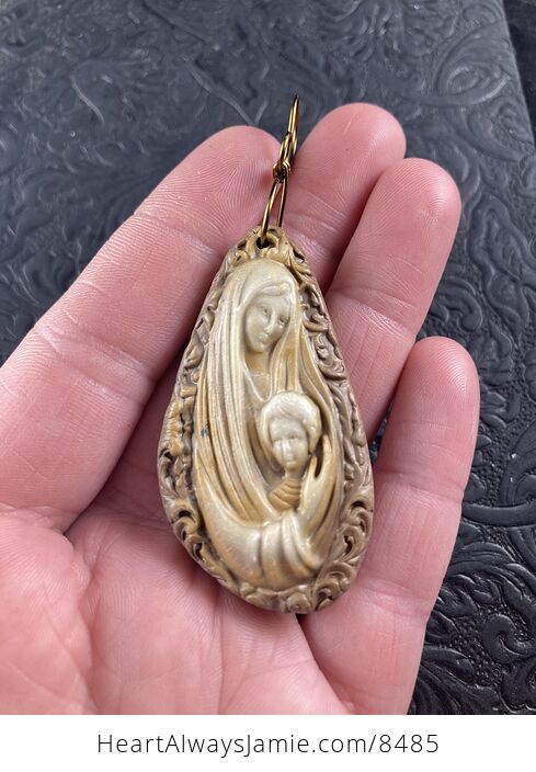 Mary with Baby Jesus Jasper Stone Jewelry Pendant Ornament - #llWe3obkt48-2