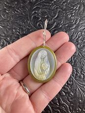 Mary with Baby Jesus Mother of Pearl Shell and Jade Stone Jewelry Pendant Ornament #xMckEU3hYTU