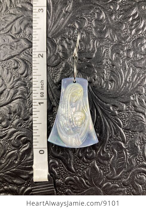 Mary with Baby Jesus Mother of Pearl Shell and Jasper Stone Jewelry Pendant Ornament - #WqZ3kbdenXc-6