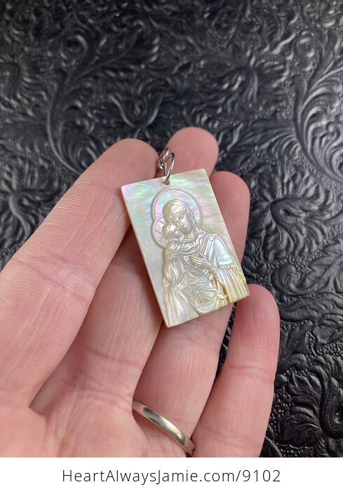 Mary with Baby Jesus Mother of Pearl Shell Jewelry Pendant Ornament - #QZ6Rt87c19w-4