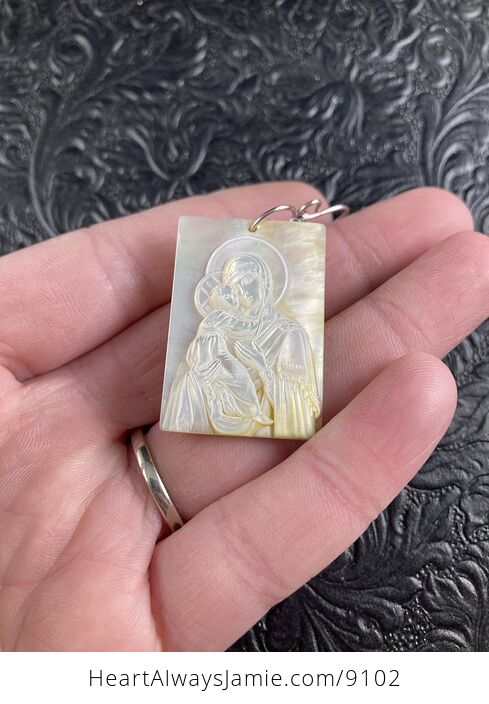 Mary with Baby Jesus Mother of Pearl Shell Jewelry Pendant Ornament - #QZ6Rt87c19w-2