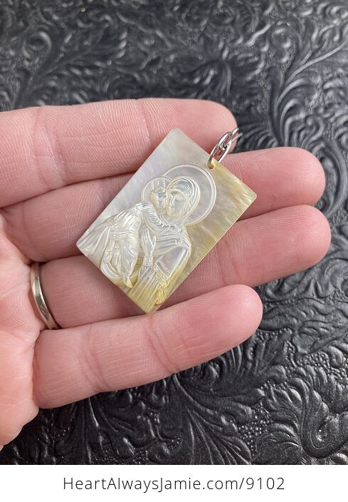 Mary with Baby Jesus Mother of Pearl Shell Jewelry Pendant Ornament - #QZ6Rt87c19w-3