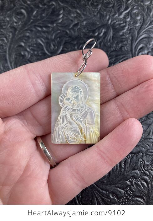 Mary with Baby Jesus Mother of Pearl Shell Jewelry Pendant Ornament - #QZ6Rt87c19w-1