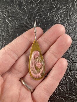 Mary with Baby Jesus Rhodonite and Tigers Eye Stone Jewelry Pendant Ornament #oYpvmTpmtaA
