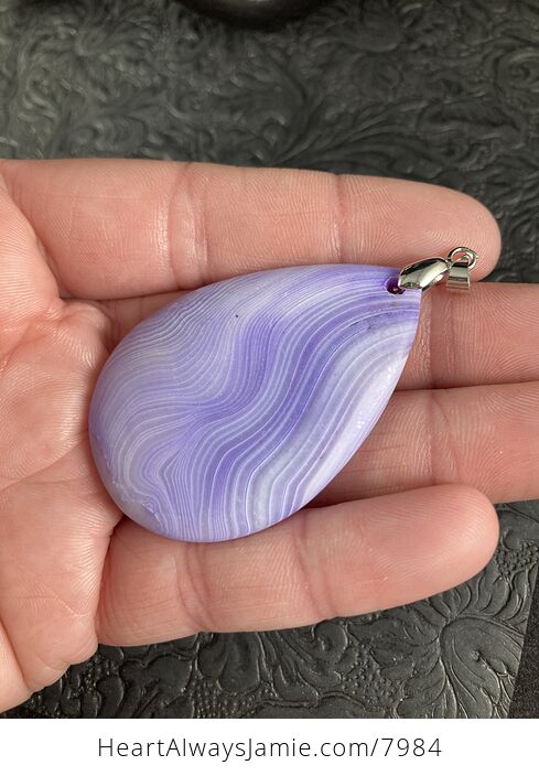 Matte Lavender Purple Striped Agate Stone Jewelry Pendant - #xmDSp1aa7wo-3