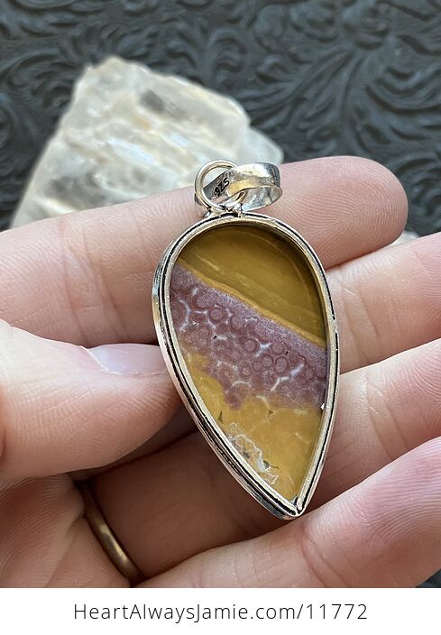 Mauve and Yellow Ocean Jasper Crystal Stone Jewelry Pendant - #xRRbXdtL52Y-5