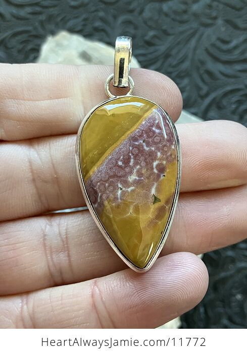 Mauve and Yellow Ocean Jasper Crystal Stone Jewelry Pendant - #xRRbXdtL52Y-2