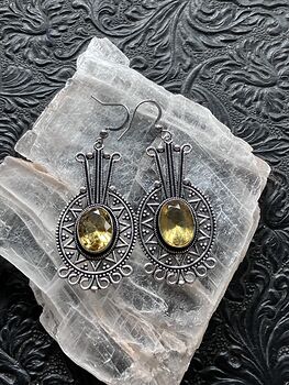 Mayan Aztec Styled Faceted Citrine Stone Jewelry Crystal Earrings #IZqlQuah3uU