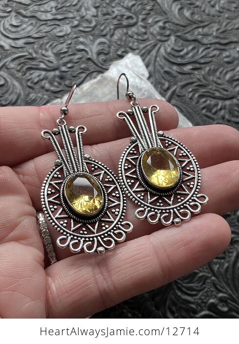 Mayan Aztec Styled Faceted Citrine Stone Jewelry Crystal Earrings - #IZqlQuah3uU-4