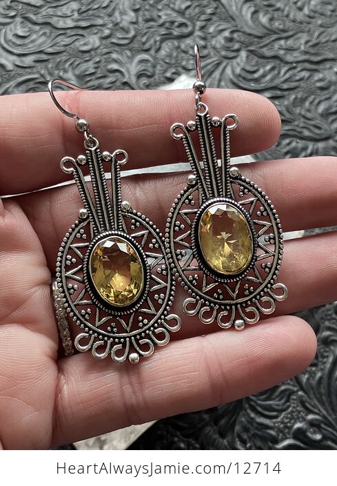 Mayan Aztec Styled Faceted Citrine Stone Jewelry Crystal Earrings - #IZqlQuah3uU-2