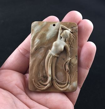 Mermaid Carved Ribbon Jasper Stone Pendant Jewelry #wM5wz5VJnyM