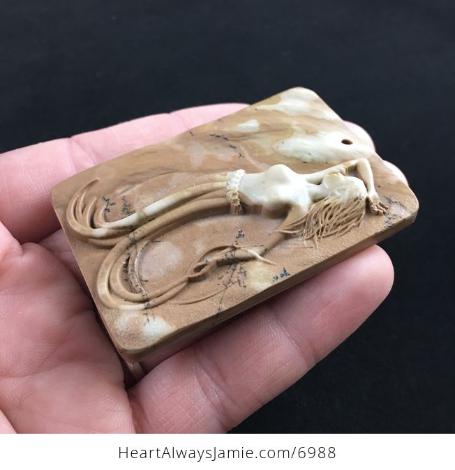 Mermaid Carved Ribbon Jasper Stone Pendant Jewelry - #wM5wz5VJnyM-3