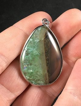 Metal Framed Brown and Green Druzy Agate Stone Pendant #8zDzXo0ZG3Y