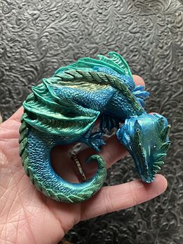 Metallic Blue and Green Sleeping Baby Dragon Resin Figurine Discounted #AP5SSXMvRBU