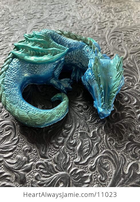 Metallic Blue and Green Sleeping Baby Dragon Resin Figurine Discounted - #AP5SSXMvRBU-5