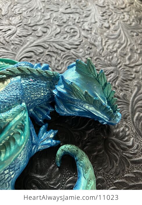 Metallic Blue and Green Sleeping Baby Dragon Resin Figurine Discounted - #AP5SSXMvRBU-4