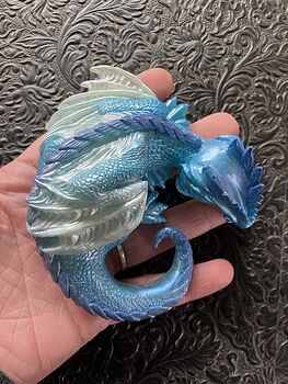 Metallic Blue Purple and White Sleeping Baby Dragon Resin Figurine Discounted #64MgAXFmBQc