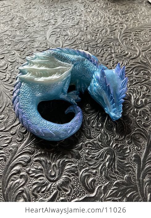 Metallic Blue Purple and White Sleeping Baby Dragon Resin Figurine Discounted - #64MgAXFmBQc-2