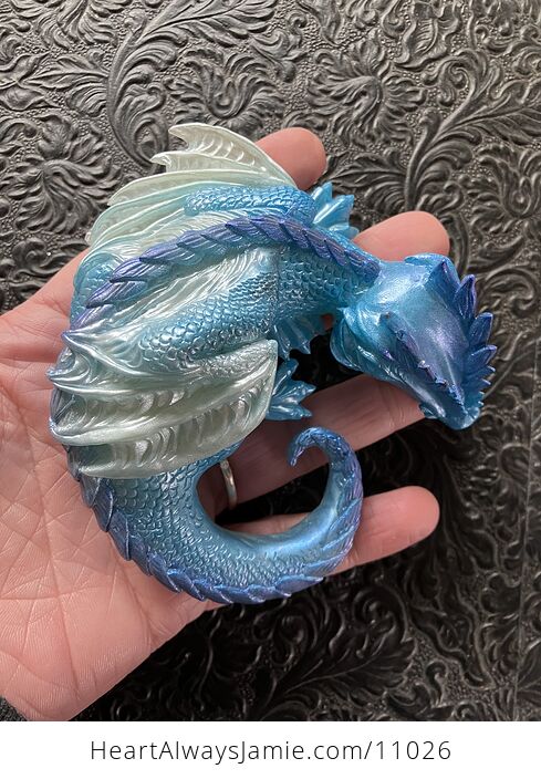 Metallic Blue Purple and White Sleeping Baby Dragon Resin Figurine Discounted - #64MgAXFmBQc-1