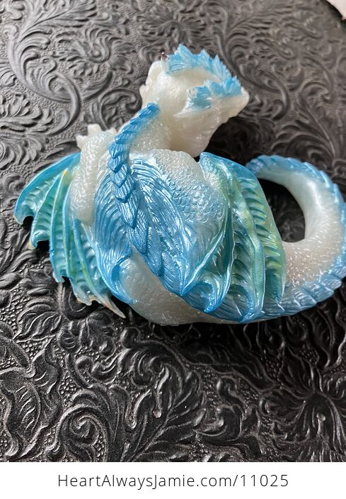 Metallic Blue White and Green Sleeping Baby Dragon Resin Figurine Discounted - #m7C3bp4737Y-2