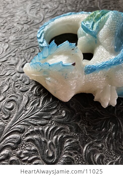 Metallic Blue White and Green Sleeping Baby Dragon Resin Figurine Discounted - #m7C3bp4737Y-4
