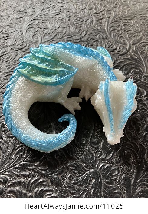 Metallic Blue White and Green Sleeping Baby Dragon Resin Figurine Discounted - #m7C3bp4737Y-3