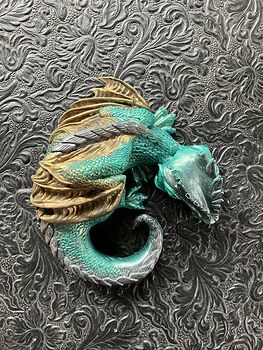 Metallic Copper Silver and Black Sleeping Baby Dragon Resin Figurine Damaged #ueFZwfuJNN8
