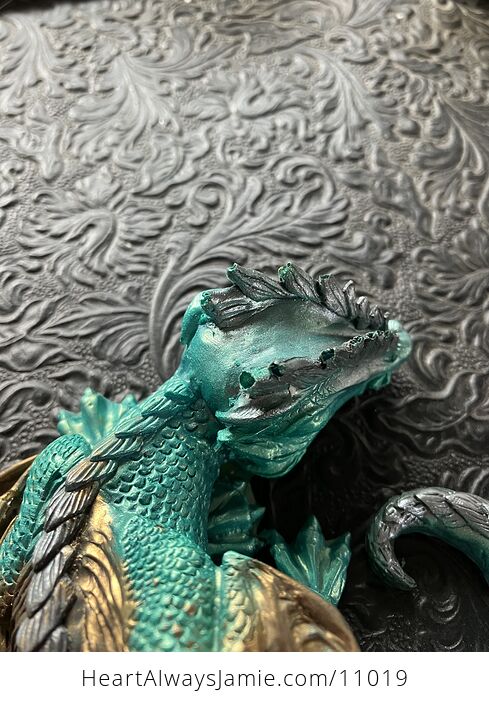 Metallic Copper Silver and Black Sleeping Baby Dragon Resin Figurine Damaged - #ueFZwfuJNN8-3
